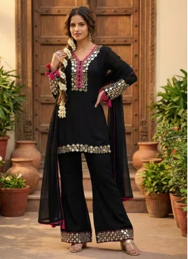 Black Shimmer Readymade Salwar Suit with Embroidered Work for Festival