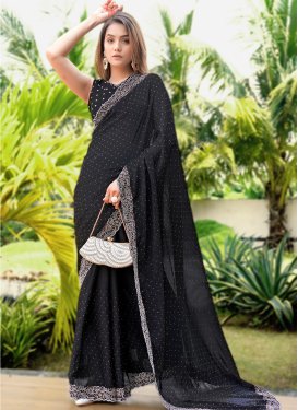 Black Silk Blend Trendy Saree with Fancy Work for Festival