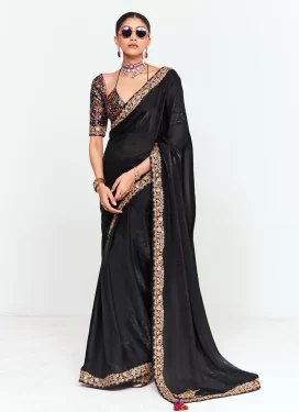 Black Tissue Traditional Saree with Embroidered Work for Ceremonial