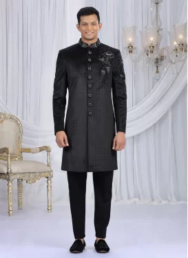 Black Velvet Cutdana Work Wedding Sherwani for Men