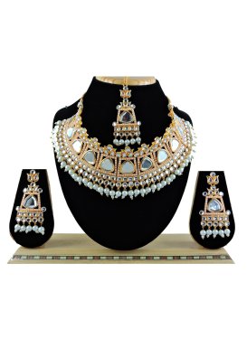 Blissful Alloy Gold Rodium Polish Beads Work Off White and Silver Color Necklace Set