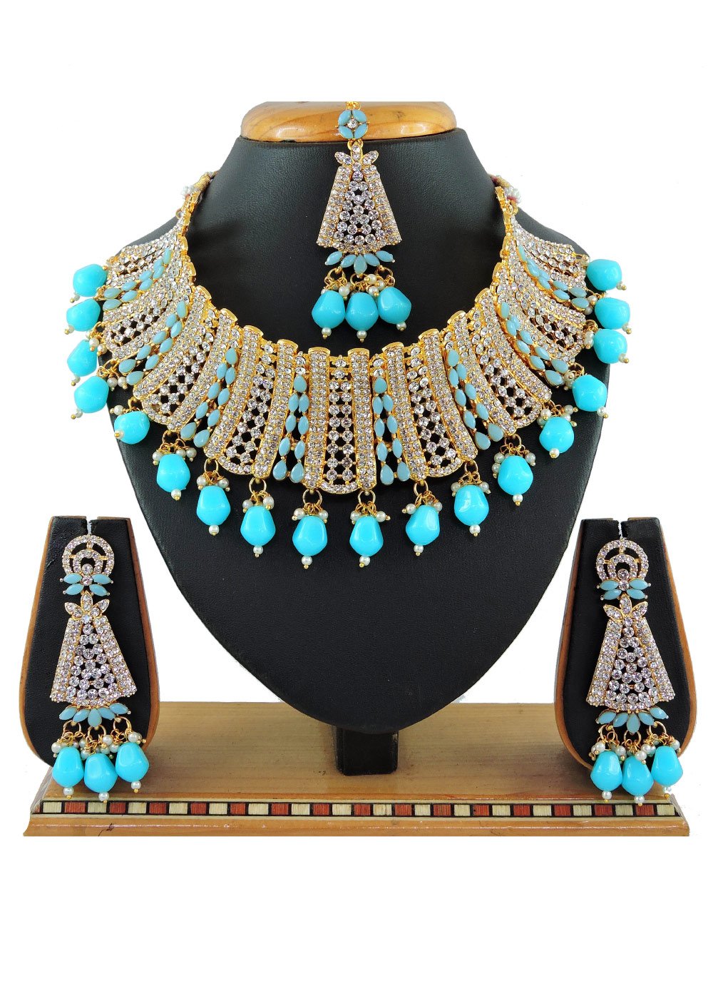 Blissful Alloy Gold Rodium Polish Necklace Set For Ceremonial