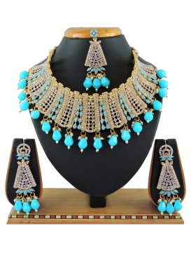 Blissful Alloy Gold Rodium Polish Necklace Set For Ceremonial