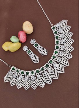 Blissful Alloy Green and White Stone Work Necklace Set