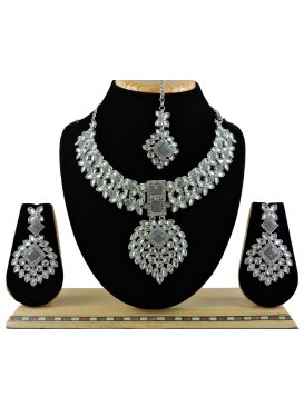 Blissful Alloy Silver Rodium Polish Necklace Set For Festival