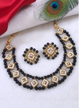 Blissful Beads Work Black and White Alloy Necklace Set