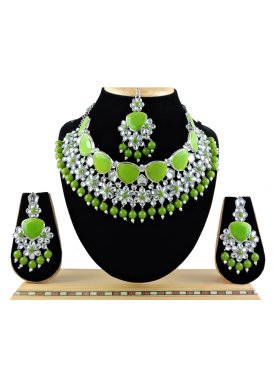 Blissful Beads Work Olive and White Alloy Necklace Set