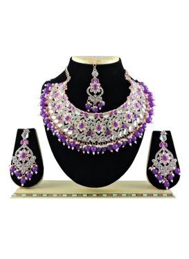 Blissful Beads Work Purple and White Necklace Set