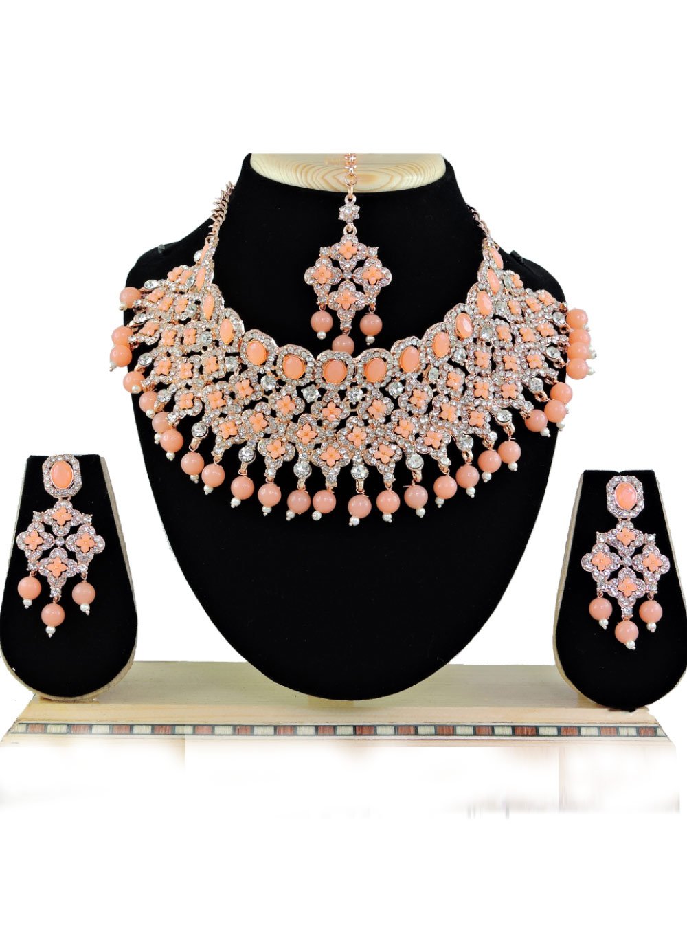 Blissful Diamond Work Alloy Gold Rodium Polish Necklace Set