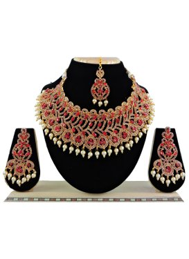 Blissful Gold and Red Beads Work Necklace Set For Bridal