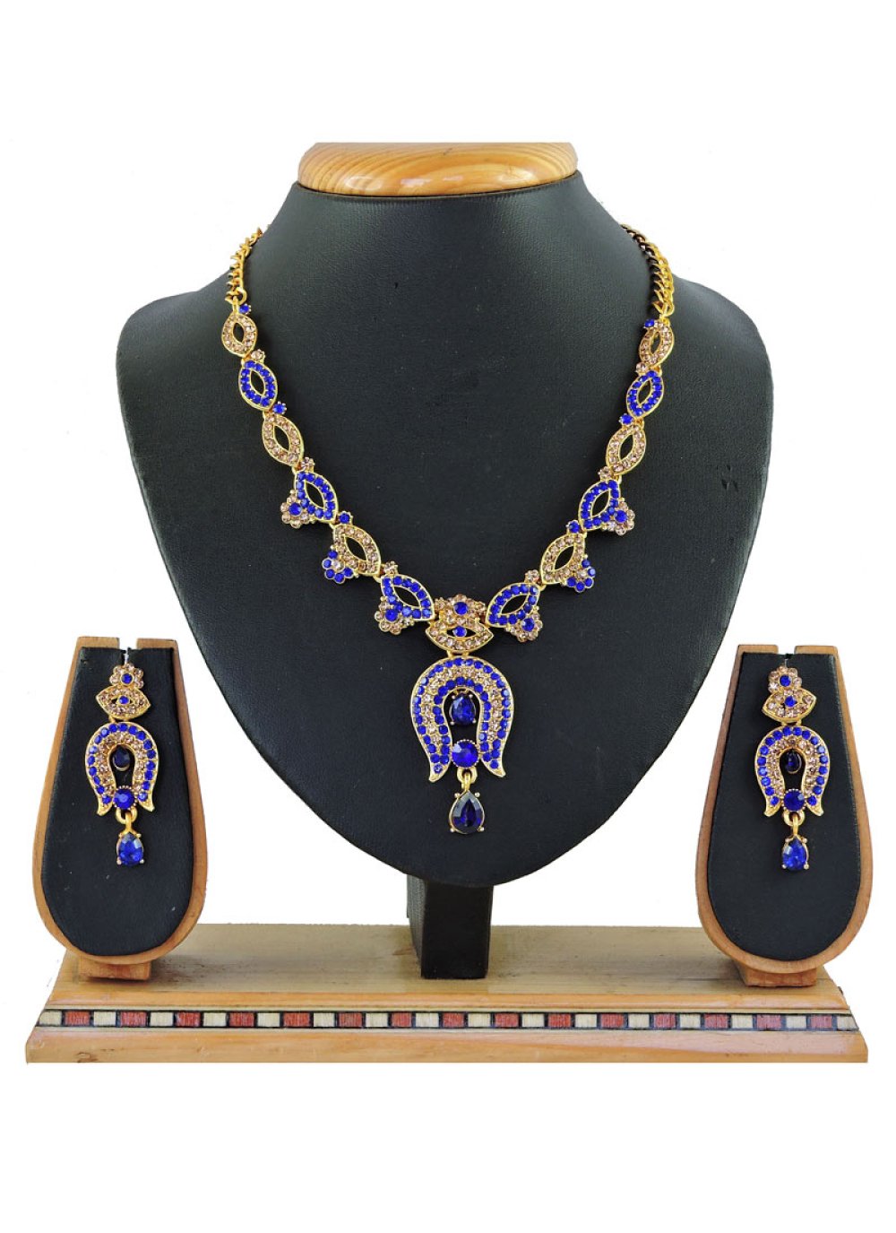 Blissful Gold Rodium Polish Alloy Blue and Gold Necklace Set