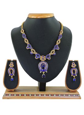 Blissful Gold Rodium Polish Alloy Blue and Gold Necklace Set