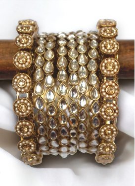 Blissful Gold Rodium Polish Beads Work Bangles for Bridal