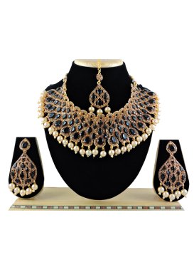 Blissful Gold Rodium Polish Black and Cream Beads Work Necklace Set