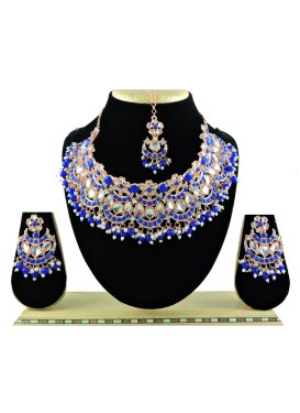 Blissful Gold Rodium Polish Blue and White Necklace Set