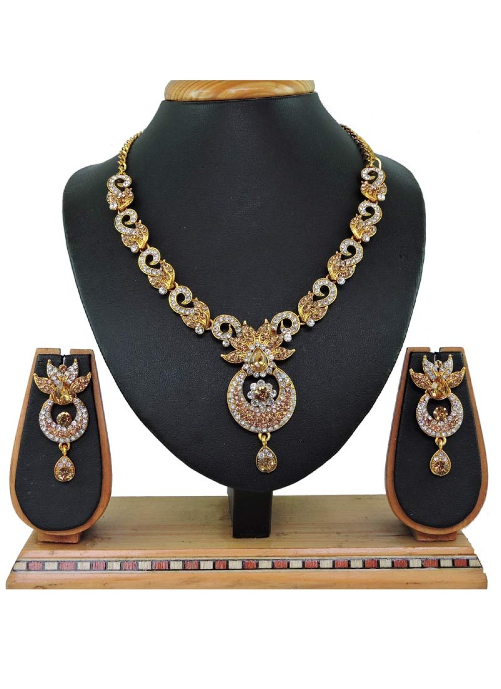 Blissful Gold Rodium Polish Gold and White Necklace Set For Festival