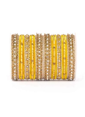 Blissful Gold Rodium Polish Gold and Yellow Bangles For Ceremonial