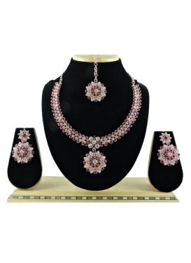 Blissful Gold Rodium Polish Maroon and White Necklace Set For Festival