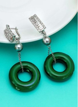 Blissful Green and Silver Color Fancy Work Earrings