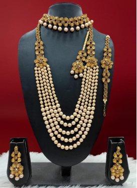 Blissful Moti Work Brass Necklace Set For Ceremonial