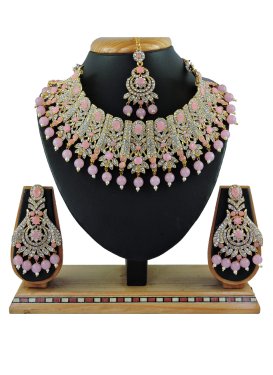 Blissful Moti Work Pink and White Necklace Set