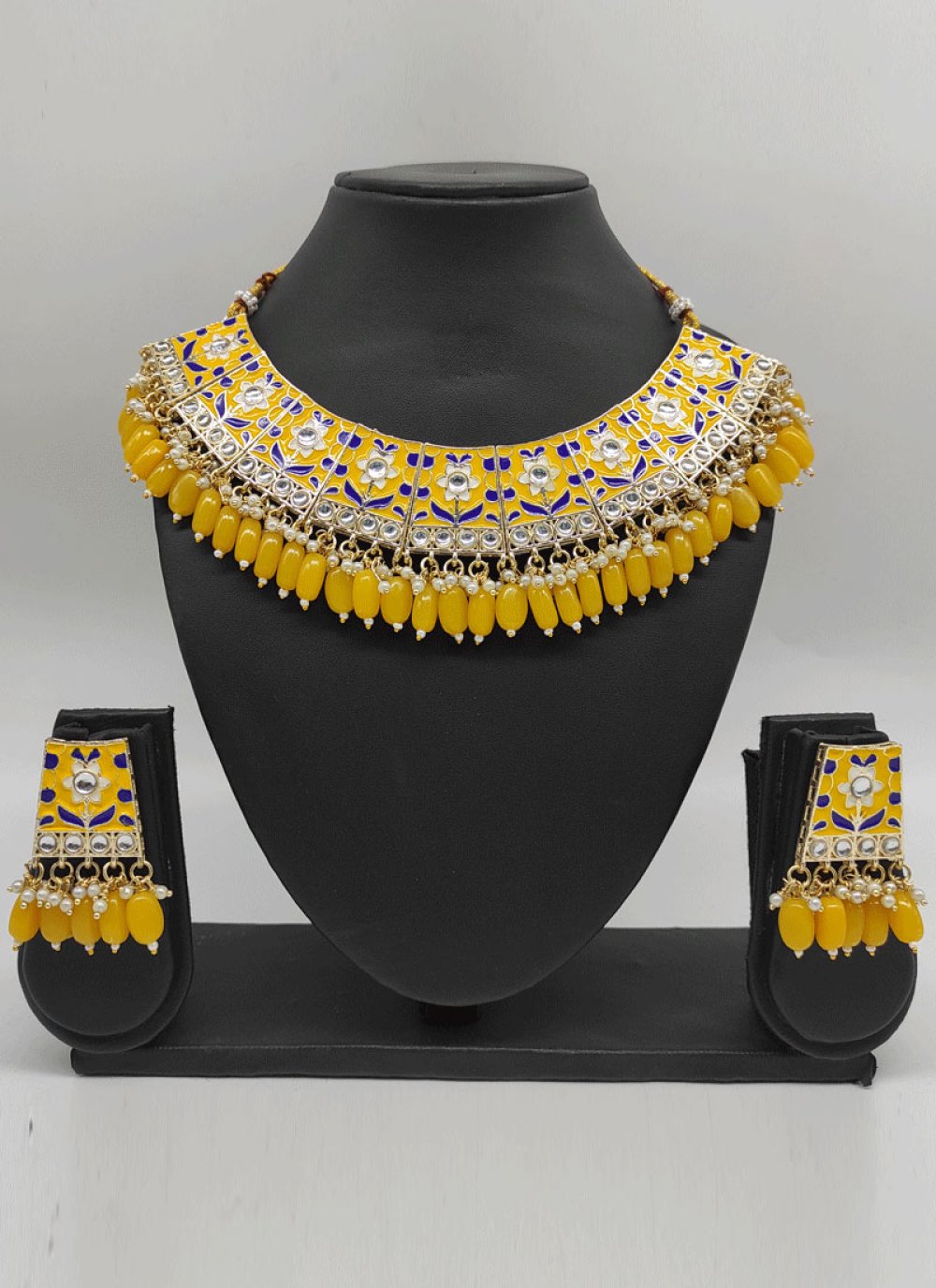 Blissful Mustard and White Alloy Necklace Set