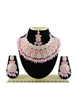 Blissful Pink and White Beads Work Necklace Set