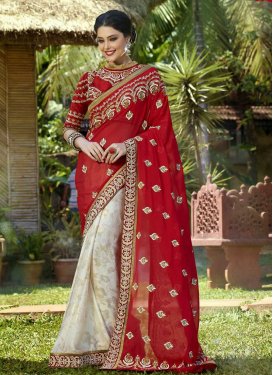 Blissful Red Color Half N Half Wedding Saree