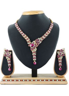 Blissful Rose Pink and White Stone Work Necklace Set