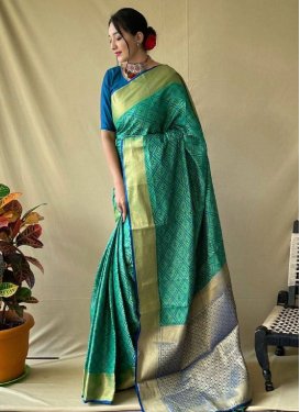 Blue and Green Trendy Classic Saree For Ceremonial