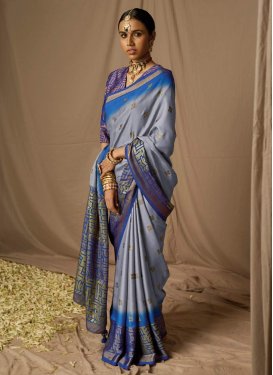 Blue and Grey Traditional Designer Saree