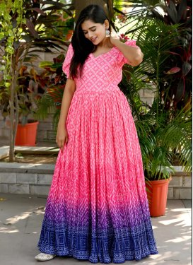 Blue and Hot Pink Chinon Readymade Classic Gown For Festival