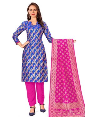 Blue and Magenta Art Silk Pant Style Designer Salwar Kameez
