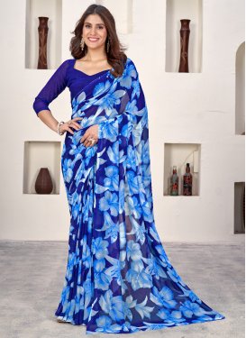 Blue and Navy Blue Georgette Trendy Classic Saree For Casual