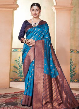Blue and Navy Blue Woven Work Trendy Classic Saree