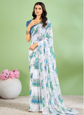 Blue and Off White Trendy Classic Saree For Casual