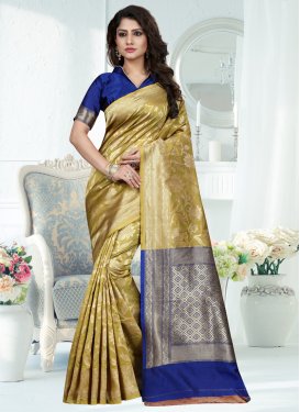 Blue and Olive Woven Work Designer Contemporary Saree