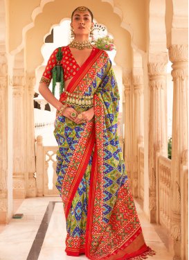 Blue and Red Brasso Traditional Saree