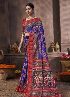 Blue and Red Contemporary Style Saree