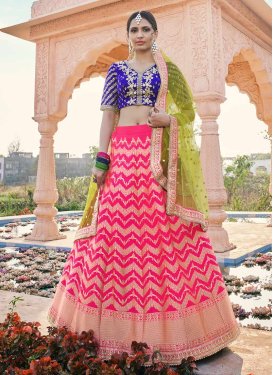 Blue and Rose Pink Brocade Designer Classic Lehenga Choli For Bridal