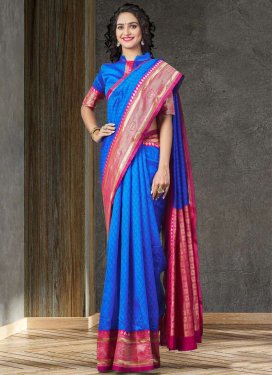 Blue and Rose Pink Designer Contemporary Style Saree For Casual