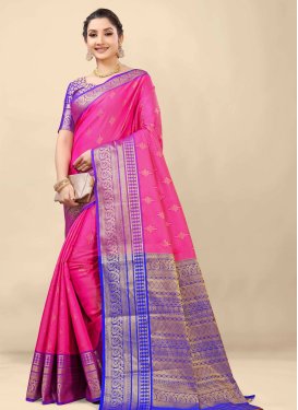 Blue and Rose Pink Designer Contemporary Style Saree For Ceremonial