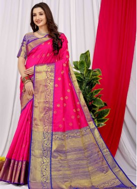 Blue and Rose Pink Designer Contemporary Style Saree For Festival