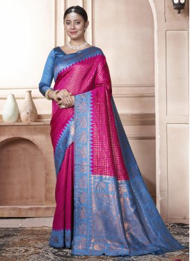 Blue and Rose Pink Kanjivaram Silk Designer Traditional Saree
