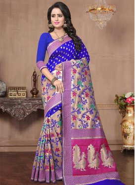 Blue and Rose Pink Thread Work Trendy Classic Saree
