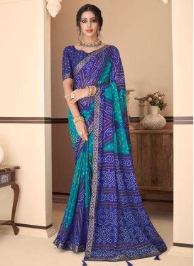Blue and Teal Faux Chiffon Traditional Designer Saree