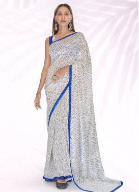 Blue and White Resham Work Designer Traditional Saree