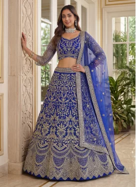 Blue Net Embroidered Work Designer Lehenga Choli for Women