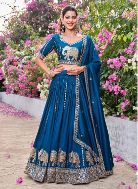 Blue Vichitra Silk Readymade Lehenga Choli with Embroidered Work for Festival