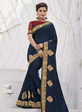 Booti Work Maroon and Navy Blue Designer Contemporary Style Saree